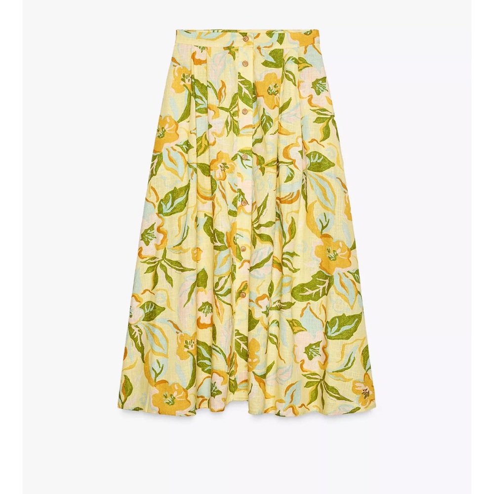 Zara linen yellow printed skirt